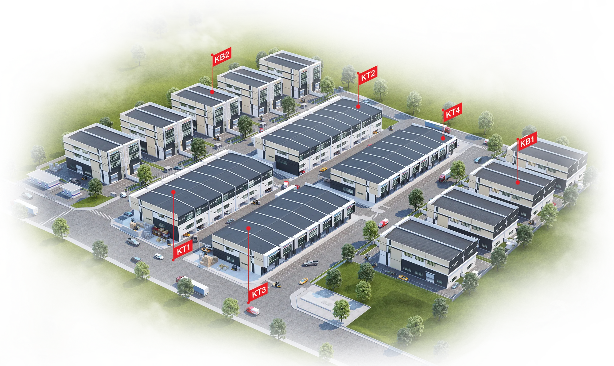 Aerial view of the 68 Square masterplan showing the Semi-D and terrace factory blocks
